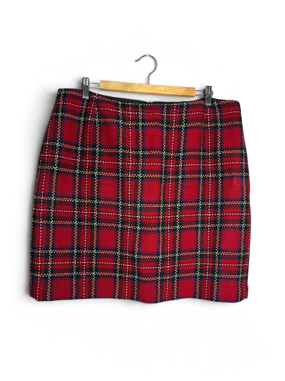 Eddie Bauer Vintage Red Tartan Plaid Check Wool Mini Pencil Skirt, Sz 18